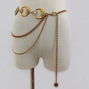 Anthropologie Gold Moon & Star Chain Belt